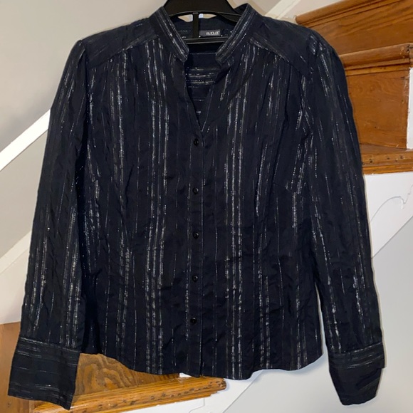 a.n.a Tops - a.n.a Black Silver metallic Pinstripe Button Down shirt Size PL